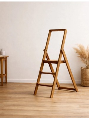 CopperWood Katlanabilir Ahşap Merdiven | Duvara Asılabilir Dekoratif Masif Ahşap Merdiven