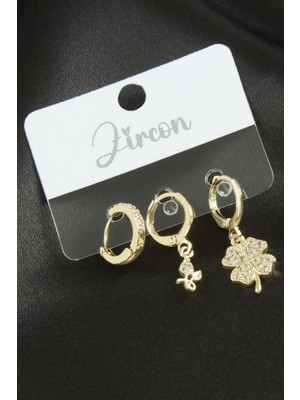 Nuveden Ieg™ 3 Adet Yonca Zirkon Taşlı Küpe