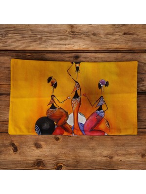 Mutlu Köşe Çift Tarafı Dijital Baskı Keten Pamuk Premium Dizayn Dikdörtgen Kırlent Kılıfı Bel Kırlenti