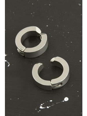 Nuveden Ieg™ Gümüş Renkli Kıstırmalı Erkek Çelik Küpe 1,5 cm