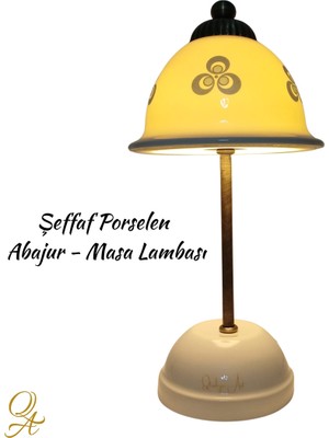 El Yapımı Şeffaf Porselen Abajur, Masa ve Gece Lambası, Dekoratif Şapkalı