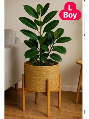 ada ahşap oyma ve çerçevecilik 27CM Standlı Hasır Saksı