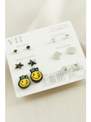 Nuveden Ieg™ 12 Adet Emoji Metal Taşlı Küpe