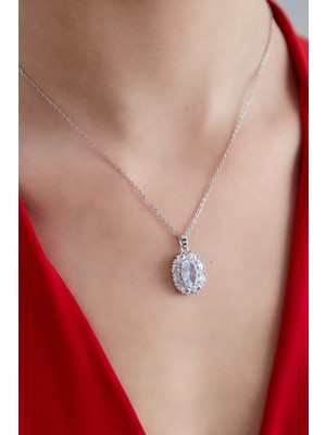 Normadia Beyaz Kristal Zirkon Taşlı Kadın Baget Zincir Kolye