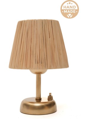 Pilli Hasır Abajur, Kablosuz Masa Üstü Gece Lambası, Püskülsüz Tasarım