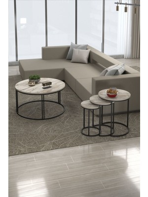 Sepetink Orta Sehpa Tekli ve 3'lü C Zigon Sehpa Kombin Set Efes