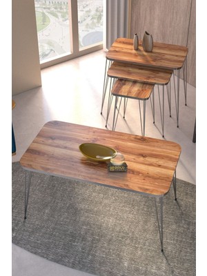 Sepetink Zigon Sehpa Kr ve Orta Sehpa Kr Set Gümüş Ceviz Tel