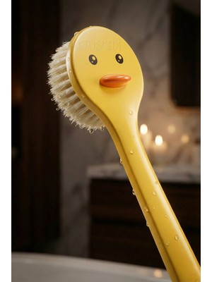 KaktüsKedi Sevimli Ördek Tasarımlı Uzun Saplı Banyo ve Sırt Fırçası - Masaj Etkili Vücut Peeling Fırçası
