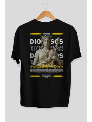 Ankhises Dionysos 1 Mitoloji Arka Baskılı Oversize T-Shirt Erkek Kadın Pamuk Bisiklet Yaka Tişort