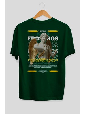Ankhises Eros Mitoloji Arka Baskılı Oversize T-Shirt Erkek Kadın Pamuk Bisiklet Yaka Tişort