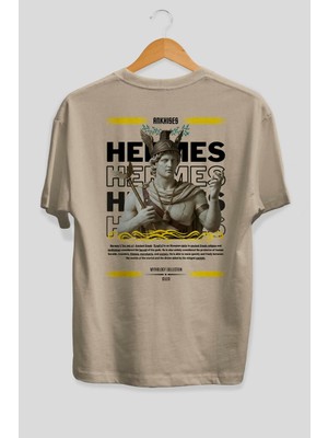 Ankhises Hermes 1 Mitoloji Arka Baskılı Oversize T-Shirt Erkek Kadın Pamuk Bisiklet Yaka Tişort