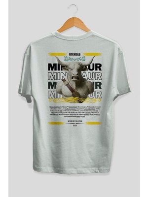 Ankhises Minotaur 1 Mitoloji Arka Baskılı Oversize T-Shirt Erkek Kadın Pamuk Bisiklet Yaka Tişort