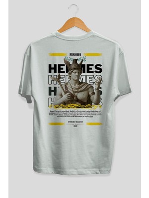 Ankhises Hermes 1 Mitoloji Arka Baskılı Oversize T-Shirt Erkek Kadın Pamuk Bisiklet Yaka Tişort