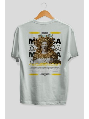 Ankhises Medusa 1 Mitoloji Arka Baskılı Oversize T-Shirt Erkek Kadın Pamuk Bisiklet Yaka Tişort