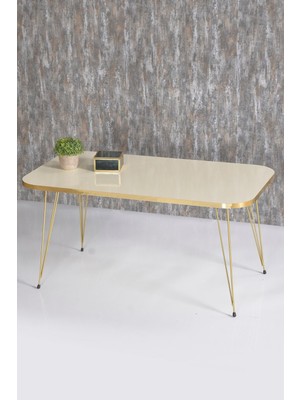 Sepetink Zigon Sehpa ve Orta Sehpa Kr Set Gold Krem Tel