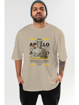 Ankhises Apollo 2 Mitoloji Ön Baskılı Oversize T-Shirt Erkek Kadın Pamuk Bisiklet Yaka Tişort