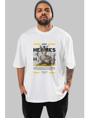 Ankhises Hermes 1 Mitoloji Ön Baskılı Oversize T-Shirt Erkek Kadın Pamuk Bisiklet Yaka Tişort