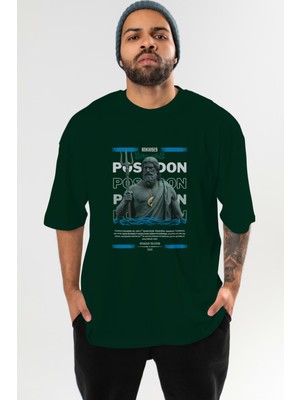 Ankhises Poseidon 2 Mitoloji Ön Baskılı Oversize T-Shirt Erkek Kadın Pamuk Bisiklet Yaka Tişort