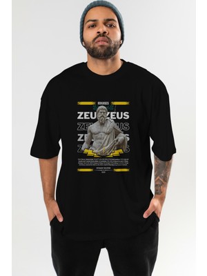 Ankhises Zeus 1 Mitoloji Ön Baskılı Oversize T-Shirt Erkek Kadın Pamuk Bisiklet Yaka Tişort