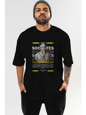 Ankhises Socrates Mitoloji Ön Baskılı Oversize T-Shirt Erkek Kadın Pamuk Bisiklet Yaka Tişort