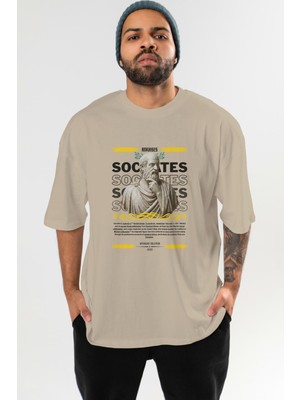 Ankhises Socrates Mitoloji Ön Baskılı Oversize T-Shirt Erkek Kadın Pamuk Bisiklet Yaka Tişort