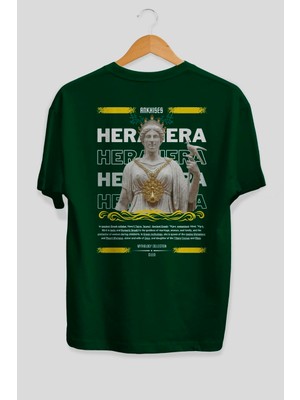 Ankhises Hera 2 Mitoloji Arka Baskılı Oversize T-Shirt Erkek Kadın Pamuk Bisiklet Yaka Tişort