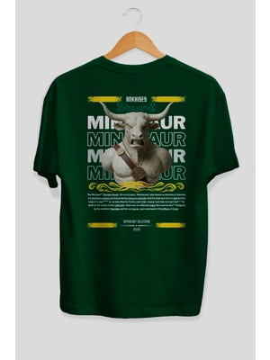 Ankhises Minotaur 1 Mitoloji Arka Baskılı Oversize T-Shirt Erkek Kadın Pamuk Bisiklet Yaka Tişort