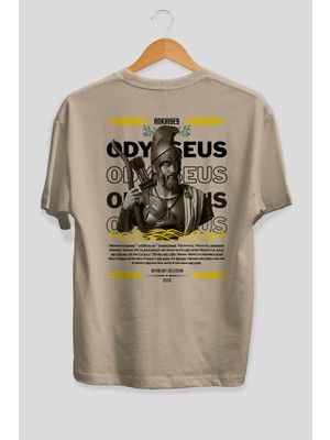 Ankhises Odysseus 1 Mitoloji Arka Baskılı Oversize T-Shirt Erkek Kadın Pamuk Bisiklet Yaka Tişort