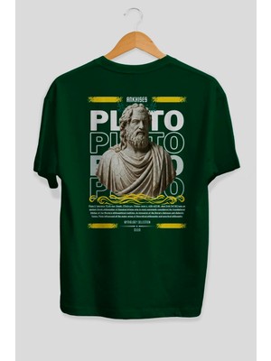 Ankhises Plato 2 Mitoloji Arka Baskılı Oversize T-Shirt Erkek Kadın Pamuk Bisiklet Yaka Tişort