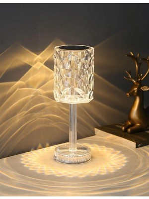 Şarjlı Kristal Masa Lambası, LED Abajur, Dokunmatik ve Kumandalı Rgbw