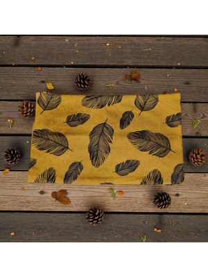 Mutlu Köşe Çift Tarafı Dijital Baskılı Keten Pamuk Yaprak Detaylı Premium Dizayn Dikdörtgen Kırlent Kılıfı Bel Kırlenti