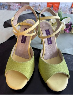 Minti-Mint Yeşili Simli Kelebek Model Kadın Tango Dans ve Salon Ayakkabısı 8,5 CM(13PONT) Koni Topuk