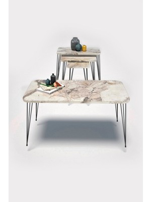 Sepetink Zigon Sehpa Kr ve Orta Sehpa Kr Set Siyah Ayak Efes Tel 1103