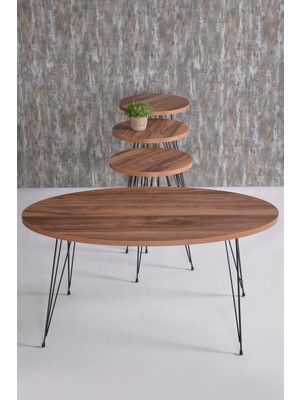 Sepetink Orta Sehpa ve Zigon Sehpa Ceviz Set Tel Ayak Elips