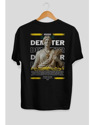 Ankhises Demeter 1 Mitoloji Arka Baskılı Oversize T-Shirt Erkek Kadın Pamuk Bisiklet Yaka Tişort