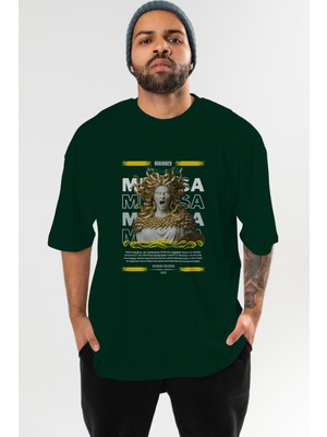 Ankhises Medusa 1 Mitoloji Ön Baskılı Oversize T-Shirt Erkek Kadın Pamuk Bisiklet Yaka Tişort