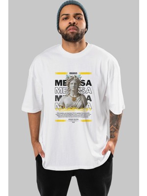 Ankhises Medusa 3 Mitoloji Ön Baskılı Oversize T-Shirt Erkek Kadın Pamuk Bisiklet Yaka Tişort