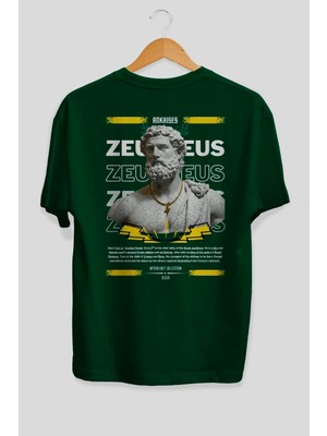 Ankhises Zeus 3 Mitoloji Arka Baskılı Oversize T-Shirt Erkek Kadın Pamuk Bisiklet Yaka Tişort