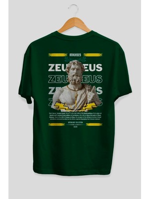Ankhises Zeus 4 Mitoloji Arka Baskılı Oversize T-Shirt Erkek Kadın Pamuk Bisiklet Yaka Tişort