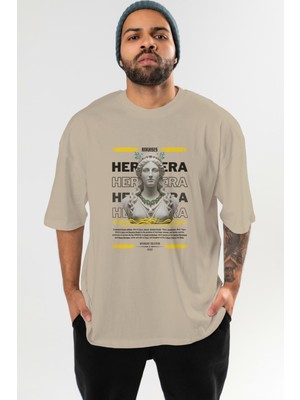 Ankhises Hera 1 Mitoloji Ön Baskılı Oversize T-Shirt Erkek Kadın Pamuk Bisiklet Yaka Tişort
