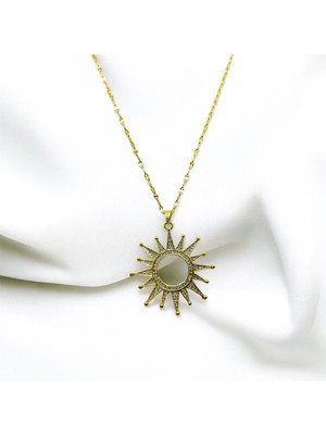 Normadia Etnik Tarz Zirkon Kaplama Güneş Kolye, 316L Paslanmaz Çelik