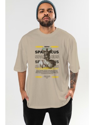 Ankhises Spartacus 1 Mitoloji Ön Baskılı Oversize T-Shirt Erkek Kadın Pamuk Bisiklet Yaka Tişort