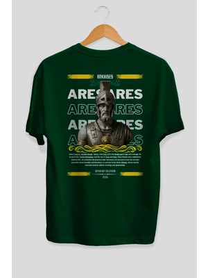 Ankhises Ares 1 Mitoloji Arka Baskılı Oversize T-Shirt Erkek Kadın Pamuk Bisiklet Yaka Tişort