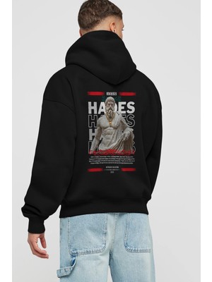 Ankhises Hades 2 Mitoloji Arka Baskılı Siyah Hoodie Oversize Kapüşonlu Sweatshirt Erkek Kadın