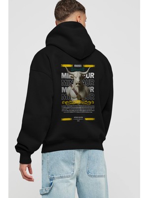Ankhises Minotaur 1 Mitoloji Arka Baskılı Siyah Hoodie Oversize Kapüşonlu Sweatshirt Erkek Kadın