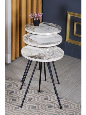 Sepetink Zigon Sehpa 3'lü Siyah Metal Ayak Efes 1017