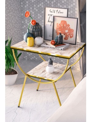 Sepetink Yan Sehpa Komodin Metal Ayak Çift Gold Efes