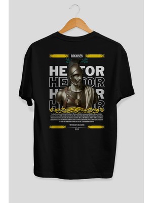 Ankhises Hector 2 Mitoloji Arka Baskılı Oversize T-Shirt Erkek Kadın Pamuk Bisiklet Yaka Tişort