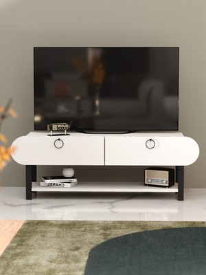 Sepetink Tv Sehpası Tv Ünitesi Kapaklı Raflı Setro Beyaz