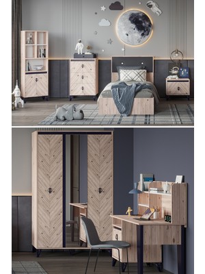 Genç ve Çocuk Odası Takımı, Şık Atlantik Çam ve Koyu Lacivert Renkler